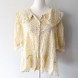 Ana Women Ditsy Floral Sailor Collar Cotton Top 2X Cottagecore Peasant Granny